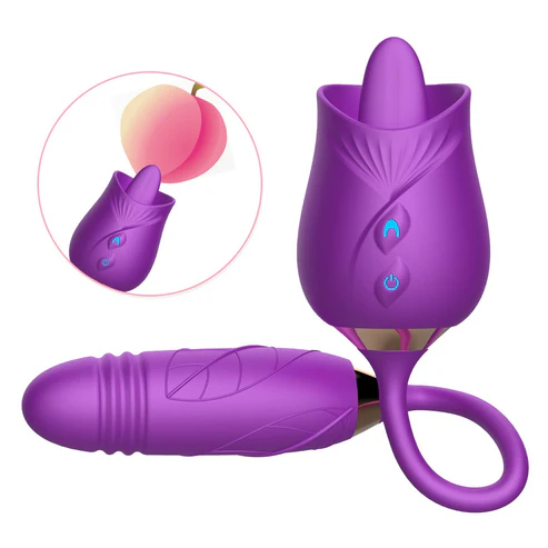 Licking Rose with Thrusting Bullet Vibrator Sex Toys for Women, Rose Adult Toys with G Spot Vibrators Nipple Clit Anal Rose Sex Toy - 9 Modes, Hands-Free Thrusting Dildos, Soft Tongue Licking, Couples Female Adult Sex Toys Games