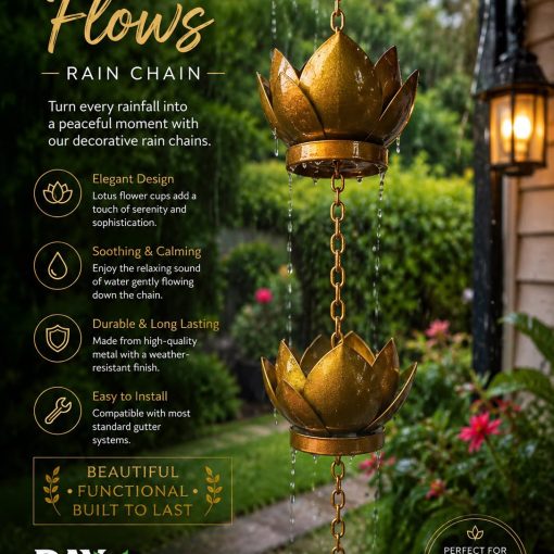 Rain Chain- Gold Lotus Flower (48" Length)