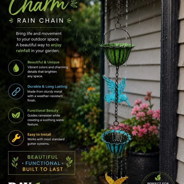 Rain Chain- Colourful Hummingbirds ( 92- 1/2" Length)