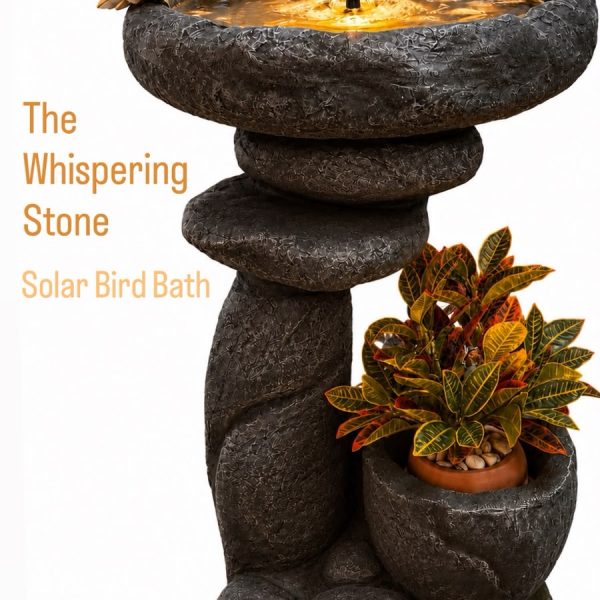 The Whispering Stone- Solar Bird Bath (28"H x 18.5"W)