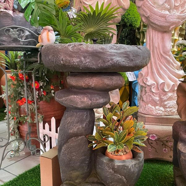Alternative view of The Whispering Stone- Solar Bird Bath (28"H x 18.5"W)