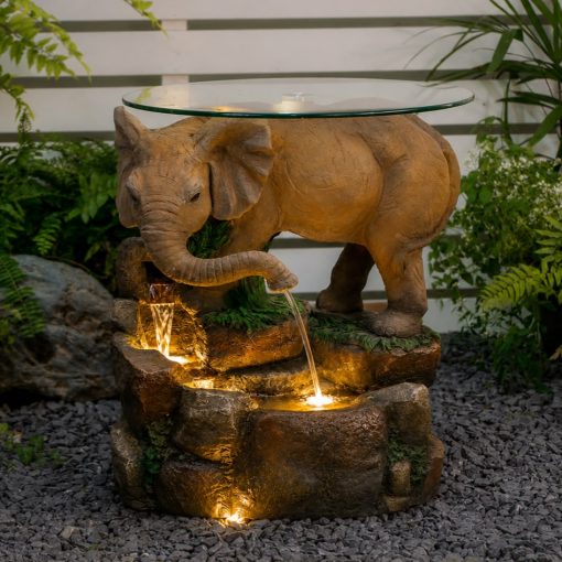 The Majestic Elephant Fountain with Glass Table-Top (22"H x 20"W)
