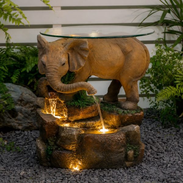 The Majestic Elephant Fountain with Glass Table-Top (22"H x 20"W)