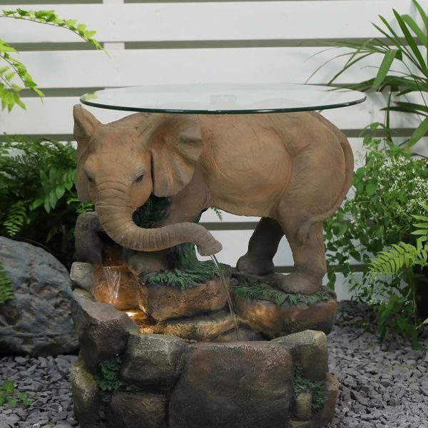 Alternative view of The Majestic Elephant Fountain with Glass Table-Top (22"H x 20"W)