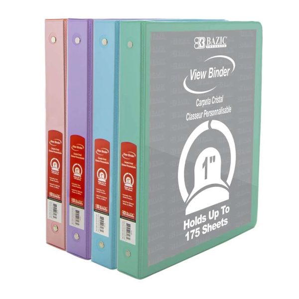 Bazic 3 Ring Binder, 1in, Pastel