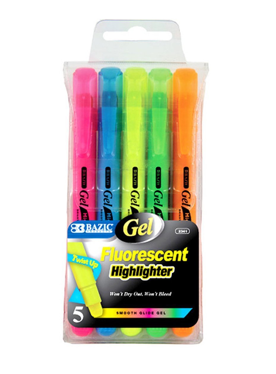 Bazic Gel Fluorescent Bible Highlighter Smooth Glide 5 Pk