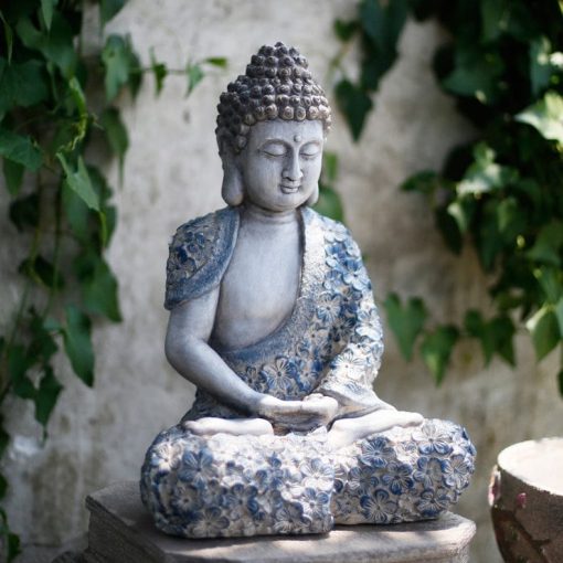 Antique Meditating Sitting Buddha (Blue and White) - 1.4FT