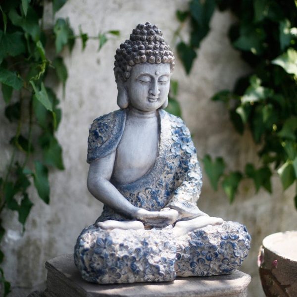 Antique Meditating Sitting Buddha (Blue and White) - 1.4FT