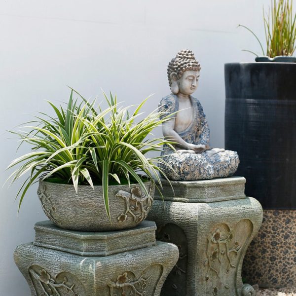 Alternative view of Antique Meditating Sitting Buddha (Blue and White) - 1.4FT
