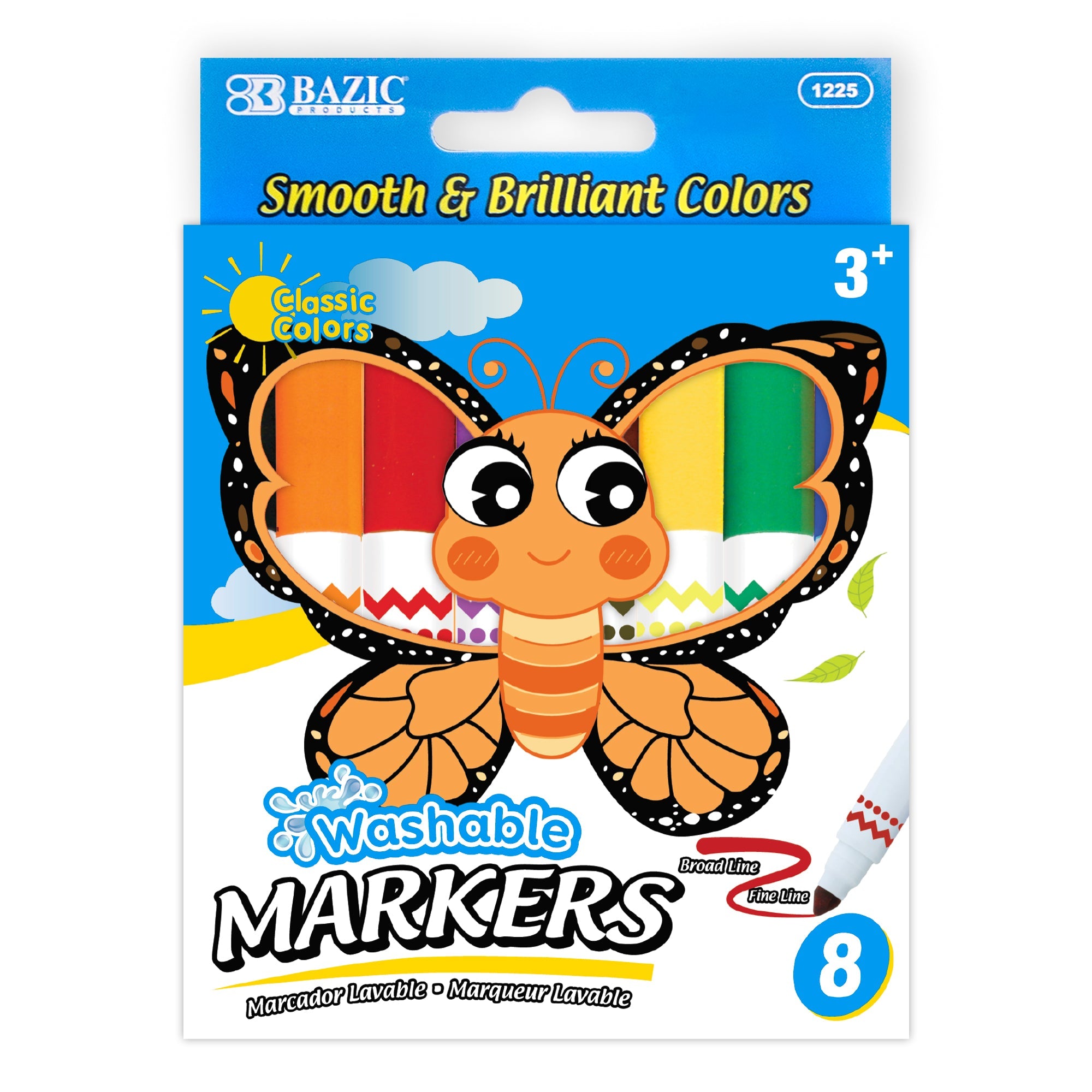 Bazic 8 Colours Broad Line Jumbo Washable Markers