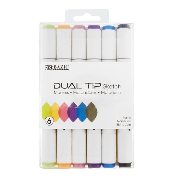 Bazic 6 Pastel Colours Dual Tip Sketch Markers