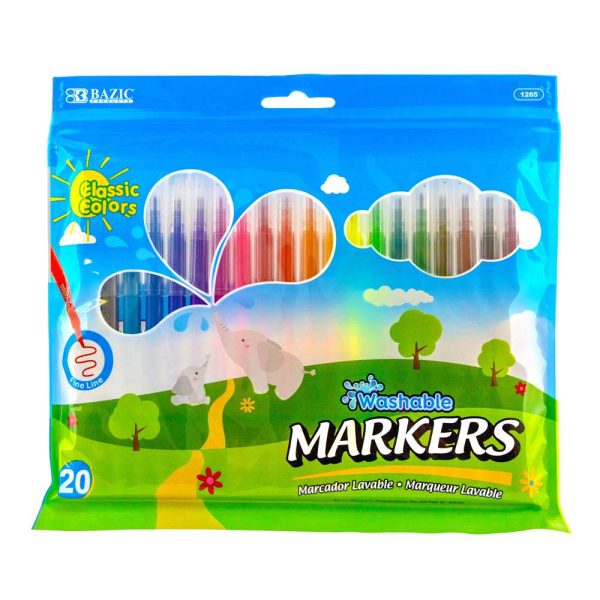 Bazic 20 Classic Colour Fine Line Washable Markers