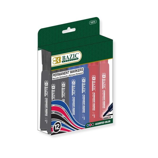 Bazic Assorted Colours Chisel Tip Desk Style Permanent Markers