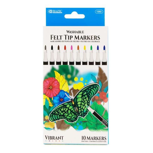 Bazic 12 Colour Washable Fiber Tip Pen