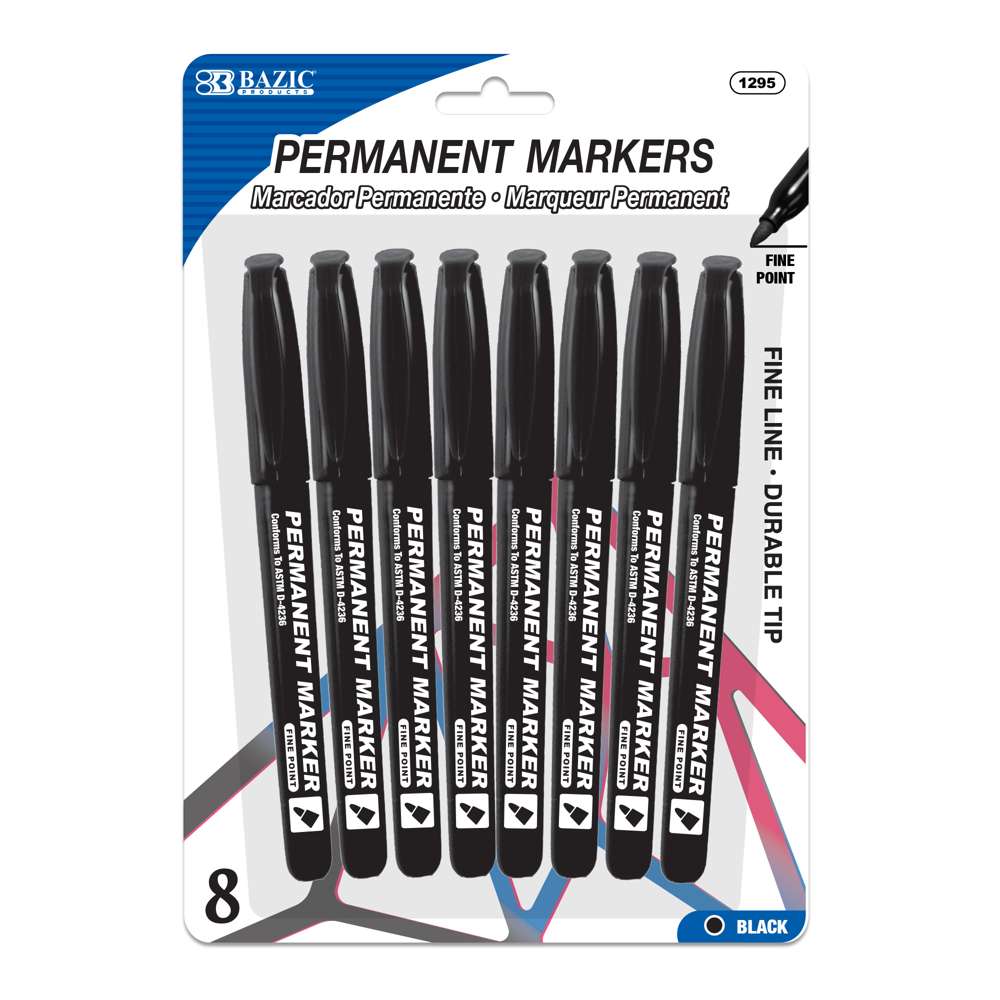 Bazic Black Fine Tip Permanent Markers with Pocket Clip