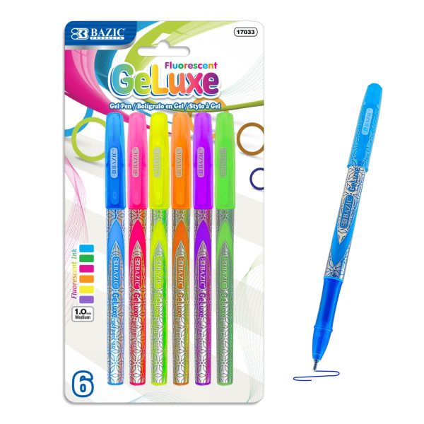 Bazic GeLuxe 6 Fluorescent Colour Gel Roller Pen
