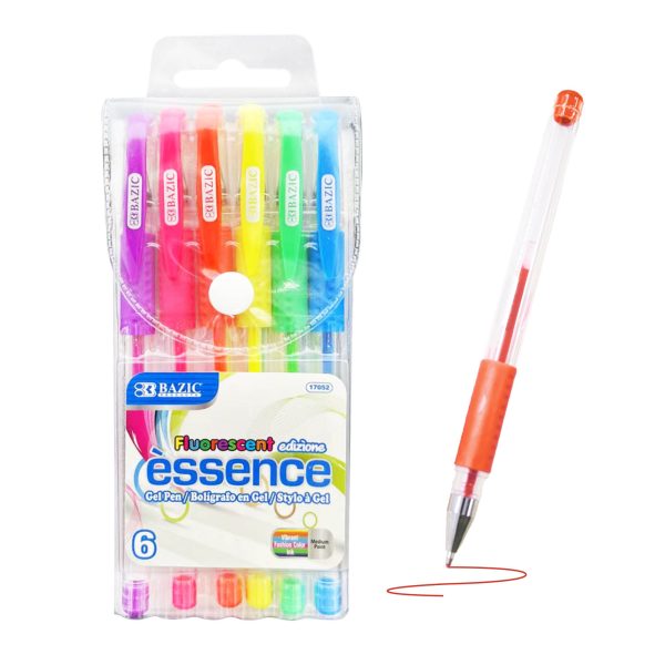 Bazic 6 Fluorescent Colour Essence Gel Pen with Cushion Grip