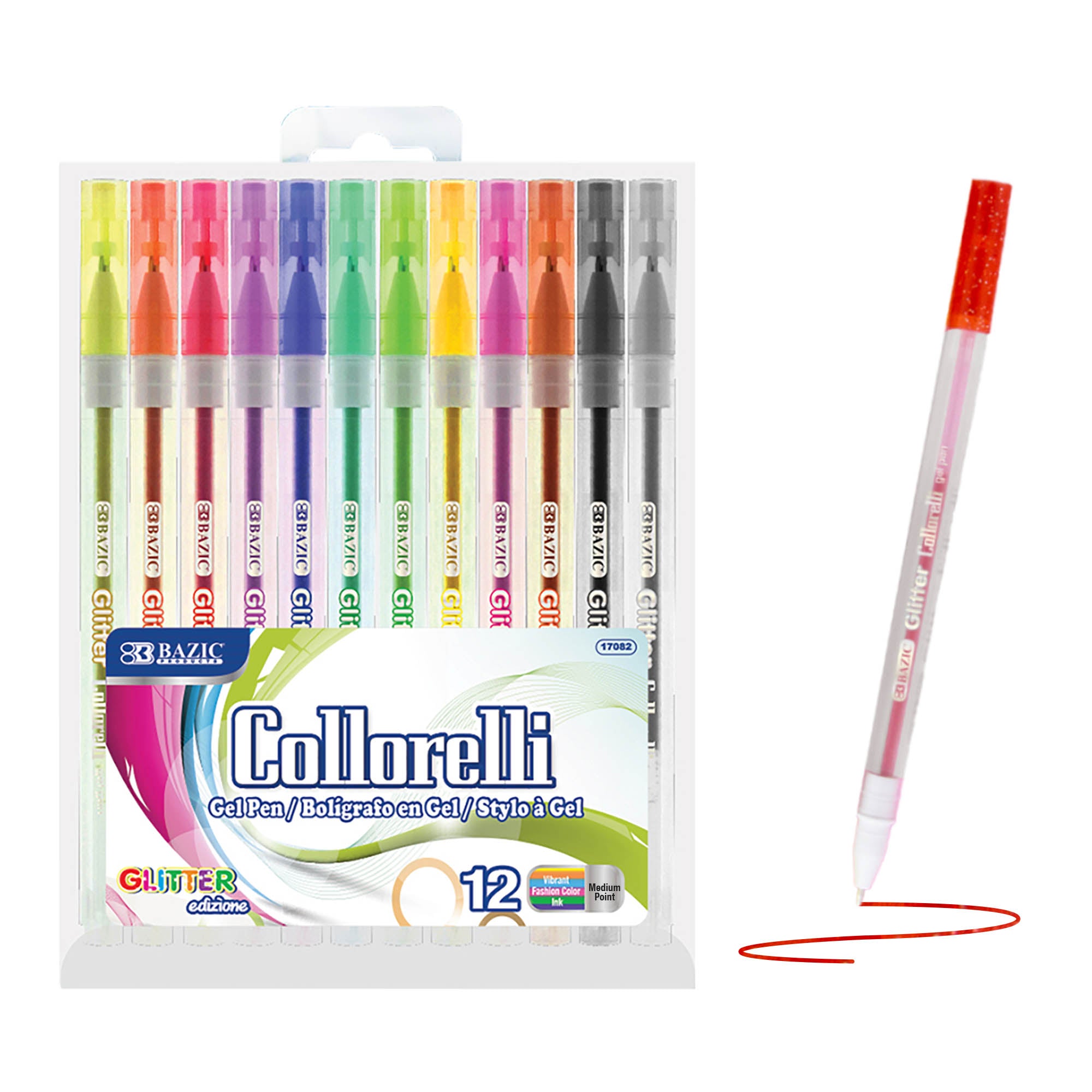 Bazic 12 Glitter Colour Collorelli Gel Pen
