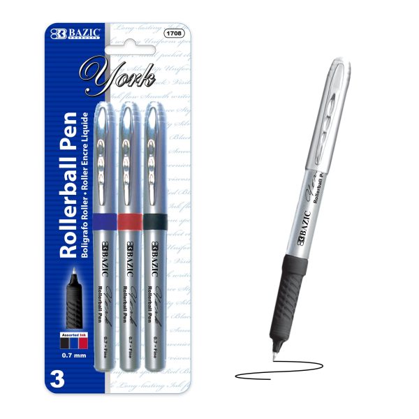 Bazic York Assorted Colour Rollerball Pen with Grip
