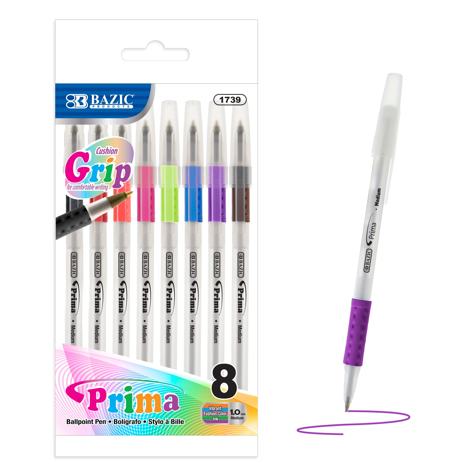 Bazic 8 Colour Prima Stick Pen with Cushion Grip