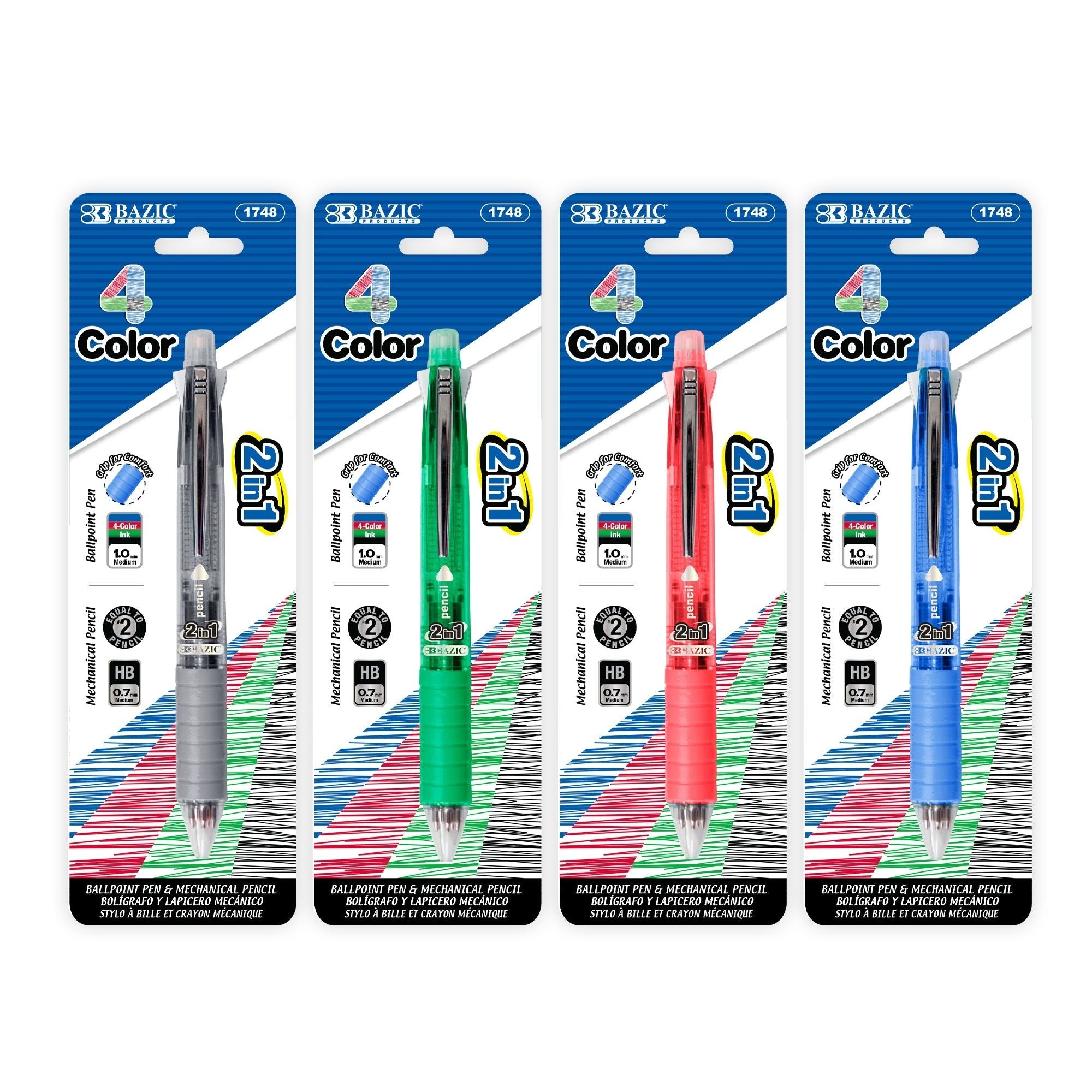 Bazic 2-In-1 Mechanical Pencil & 4-Colour Pen with Grip