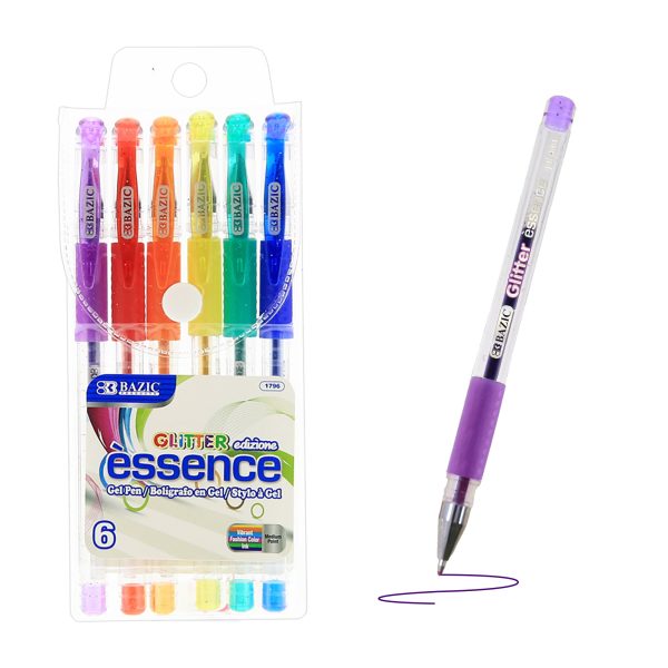 Bazic 6 Glitter Colour Essence Gel Pen with Cushion Grip