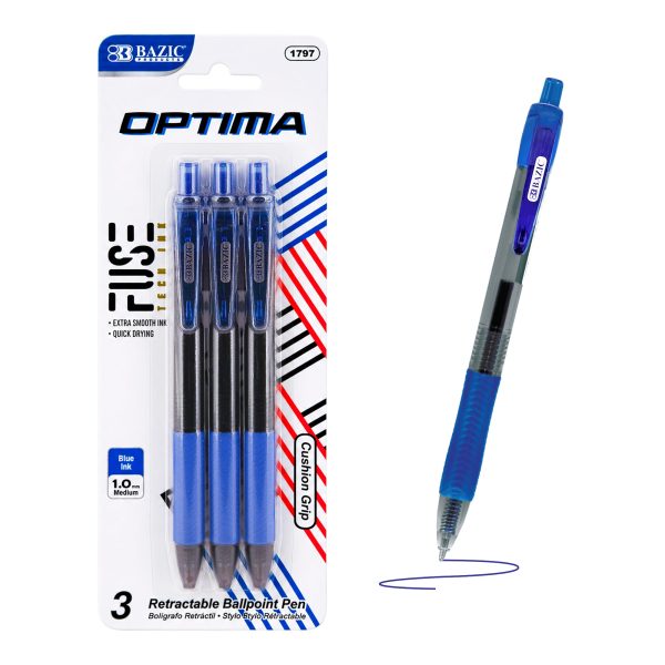 Bazic Optima Blue FUSE Tech Ink Retractable Pen with Grip