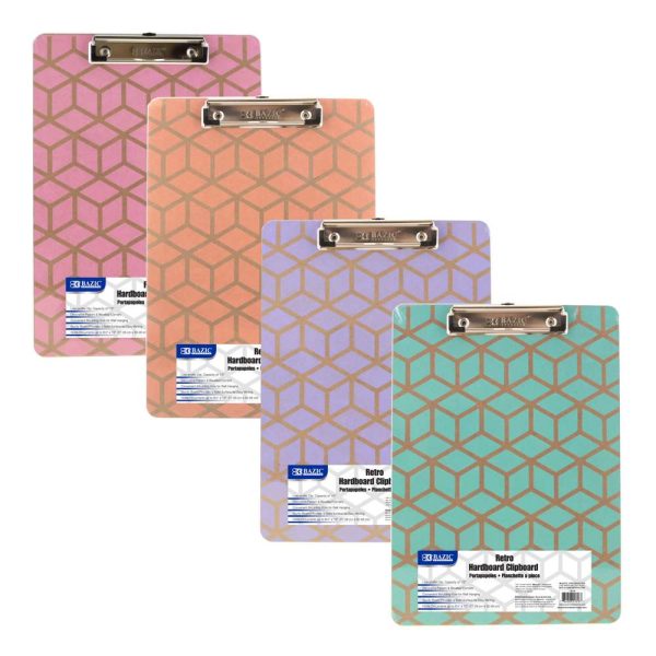 Bazic Standard Size Retro Hardboard Clipboard with Low Profile Clip