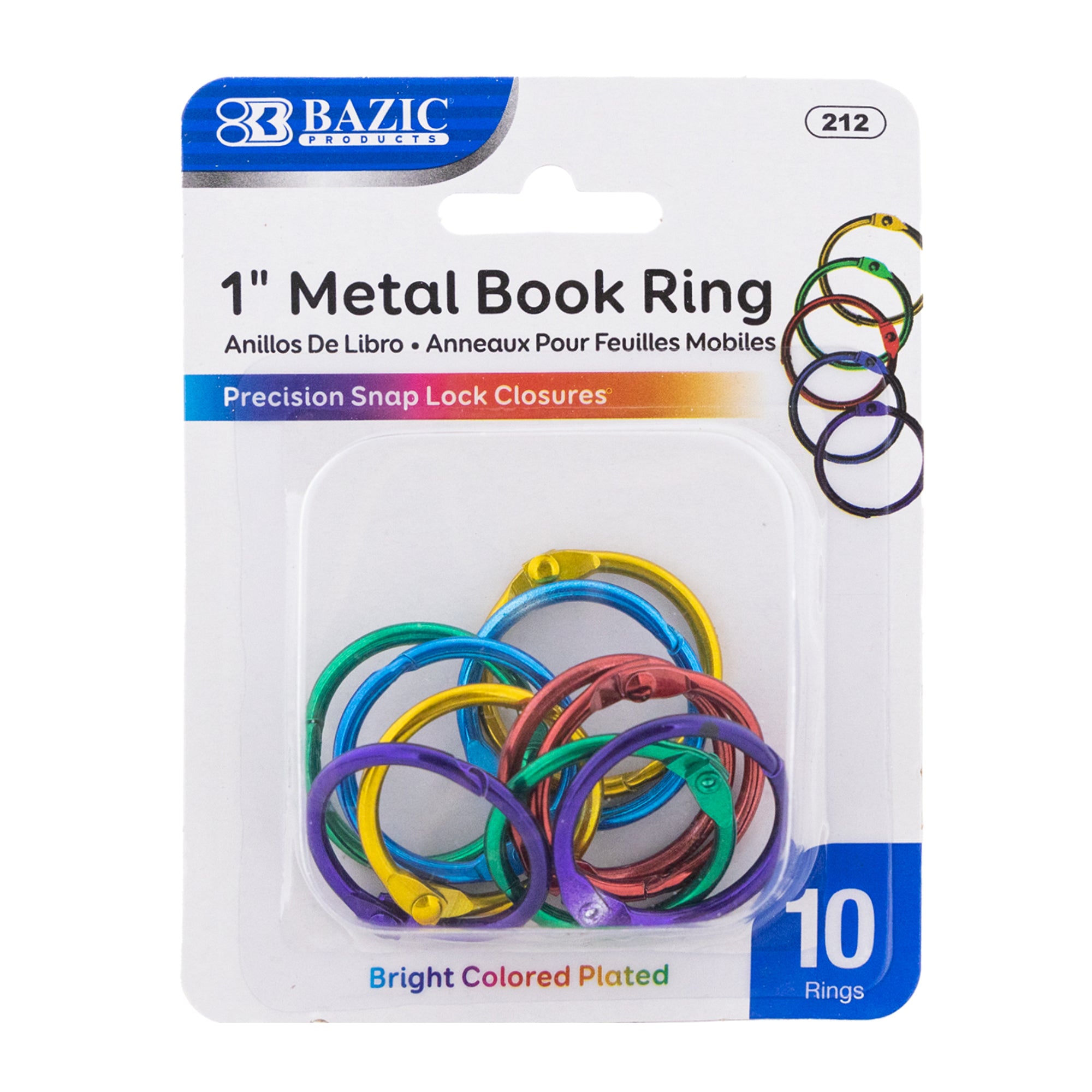 Bazic 1" Assorted Colour Metal Book Rings