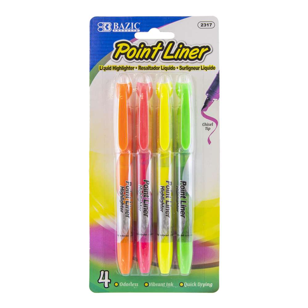 Bazic Pen Style Fluorescent Colour Liquid Highlighters