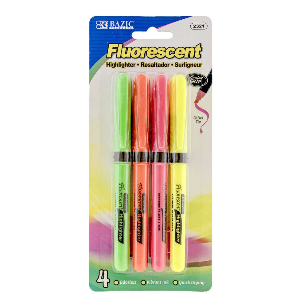 Bazic Pen Style Fluorescent Highlighter with Cushion Grip