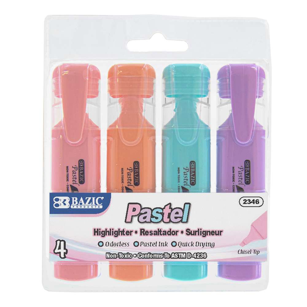 Bazic Pastel Highlighters with Pocket Clip