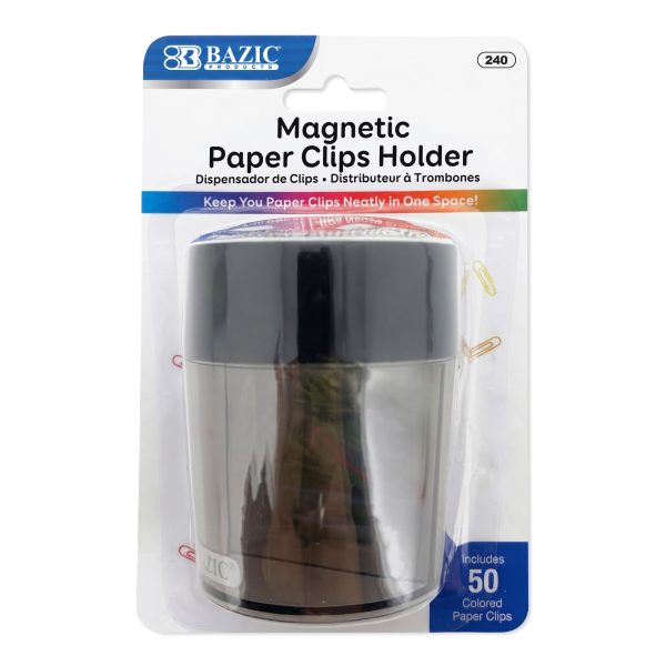 Bazic Magnetic Paper Clip Holder with Assorted Colour No. 1 Paper Clips