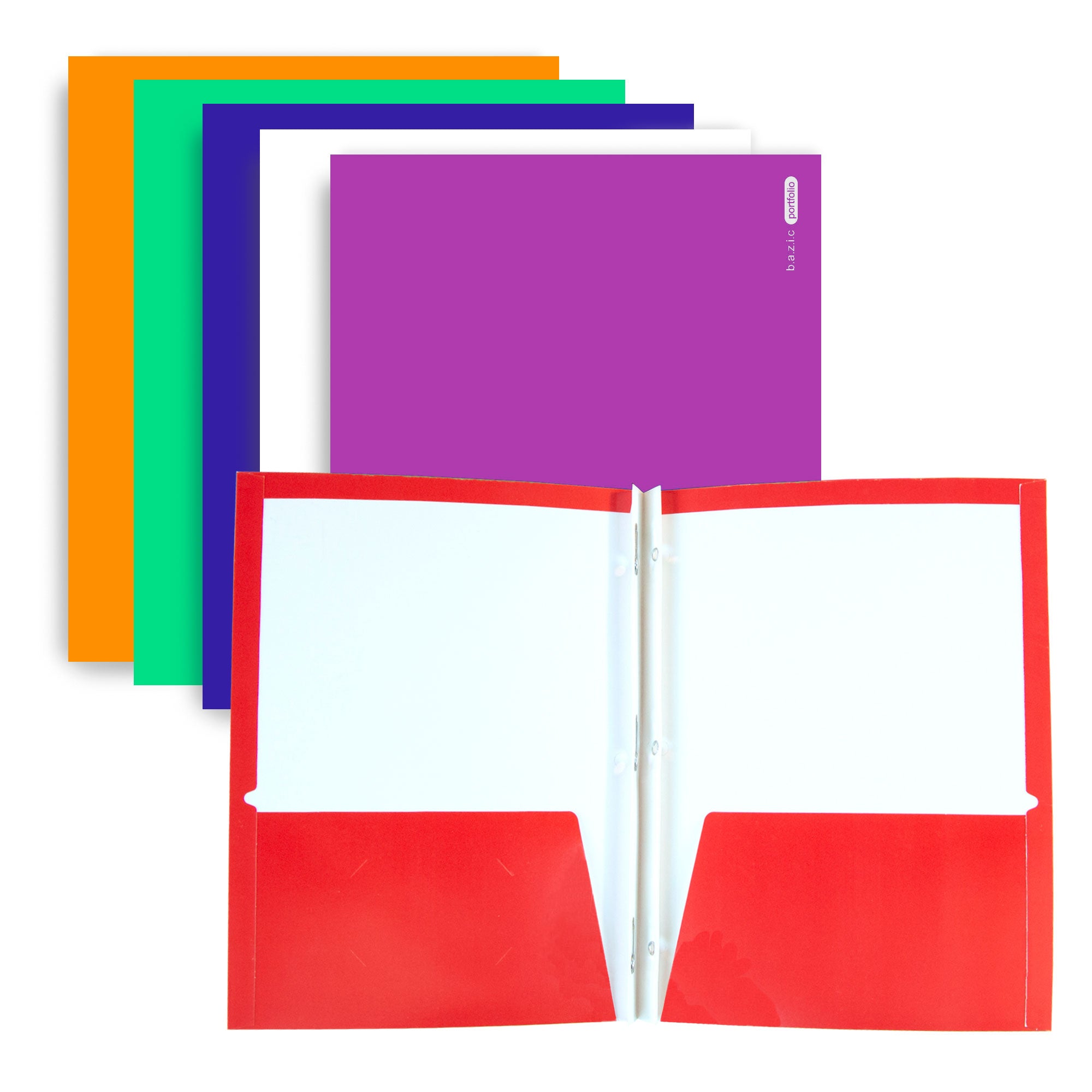 Bazic Glossy Laminated 2-Pocket Portfolios with 3-Prong Fastener