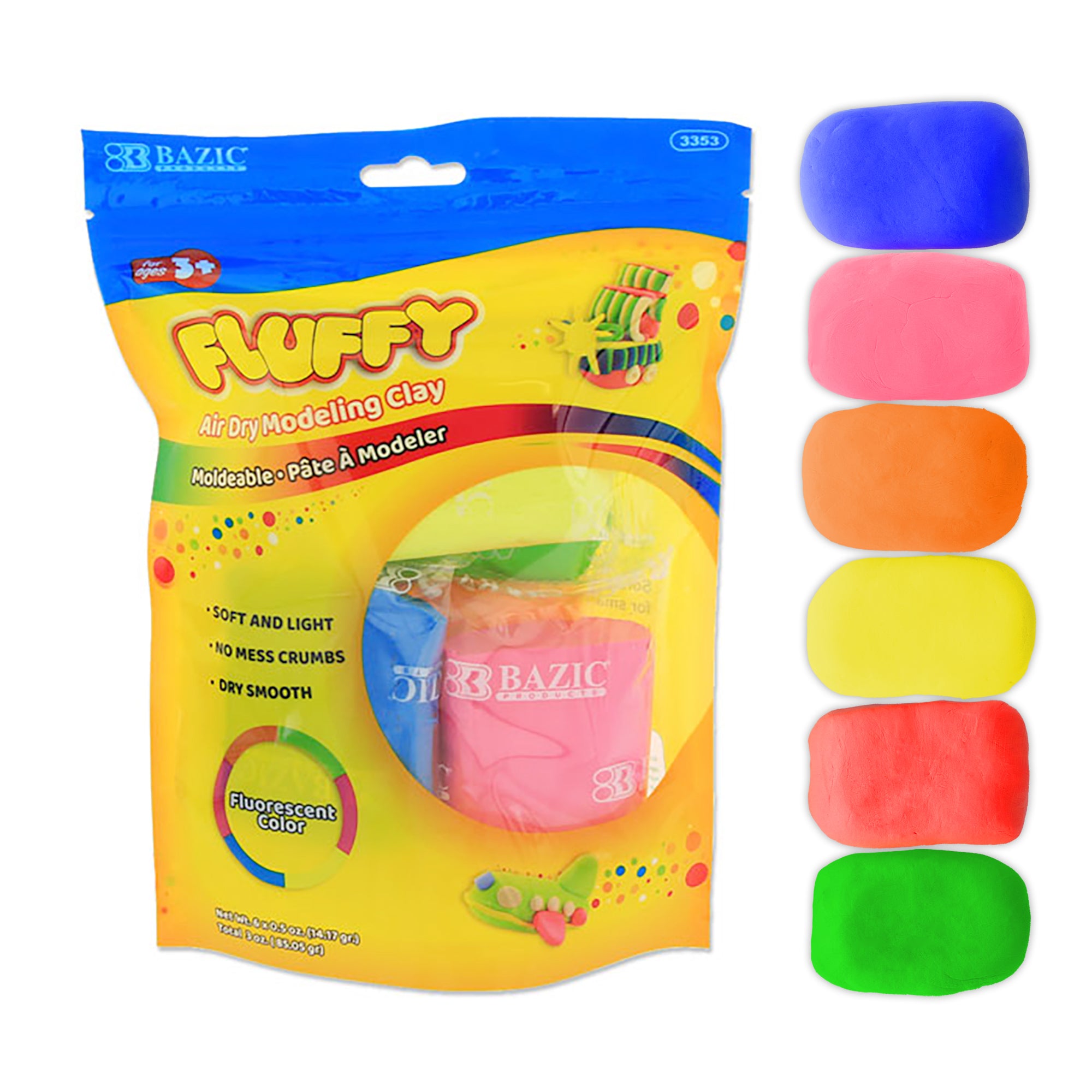 Bazic 0.5 oz 6 Fluorescent Colour Air Dry Modeling Clay