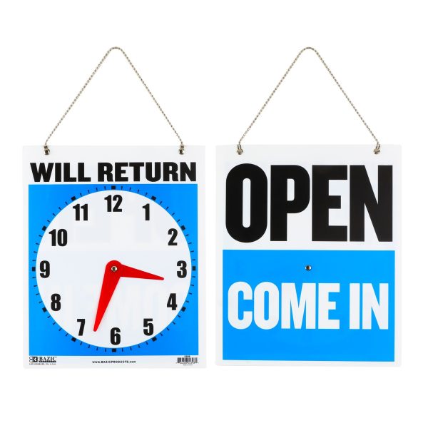 Bazic 7.5" x 9" Will Return Clock Sign with Open Sign On Back