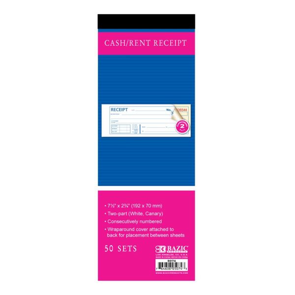 Bazic 50 Sets 7 1/2" x 2 3/4" 2-Part Carbonless Sales or Rent Receipt Book