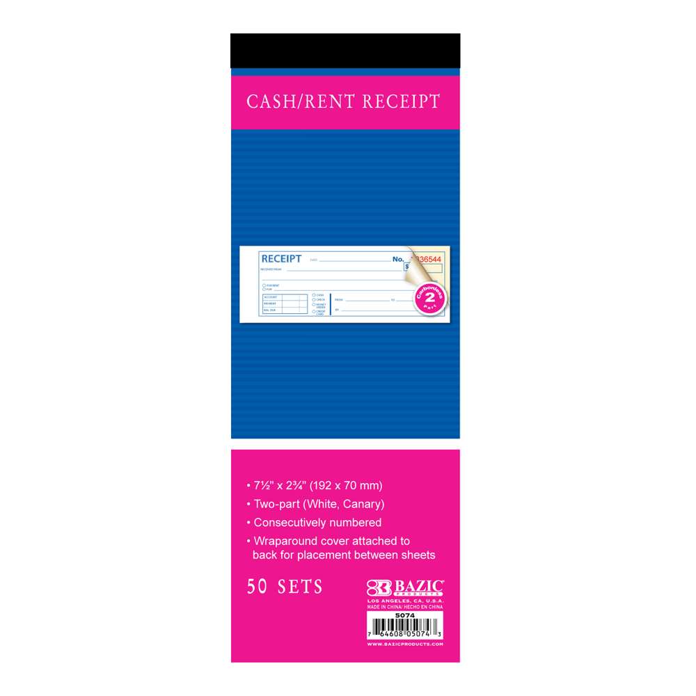 Bazic 50 Sets 7 1/2" x 2 3/4" 2-Part Carbonless Sales or Rent Receipt Book