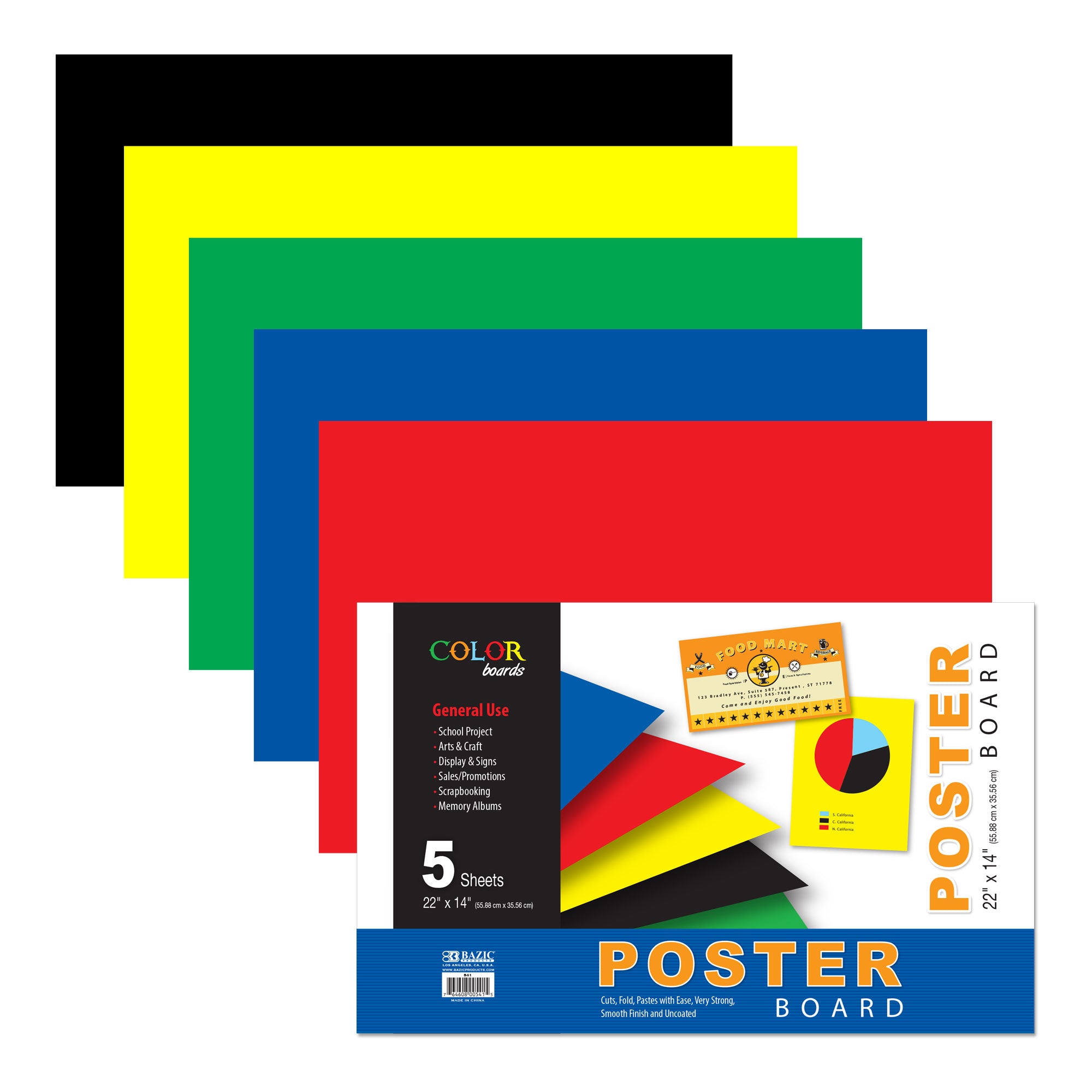 Bazic 22" x 14" Assorted Colour Poster Board
