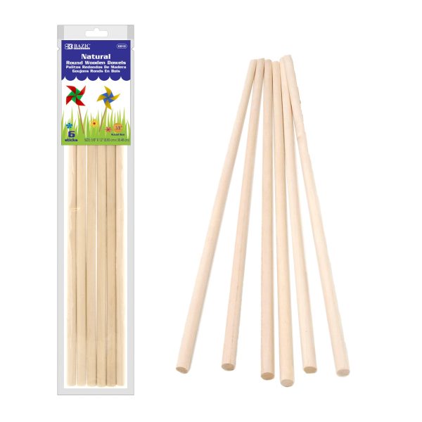 Bazic 3/8" x 12" Round Natural Wooden Dowel (6/Bag)