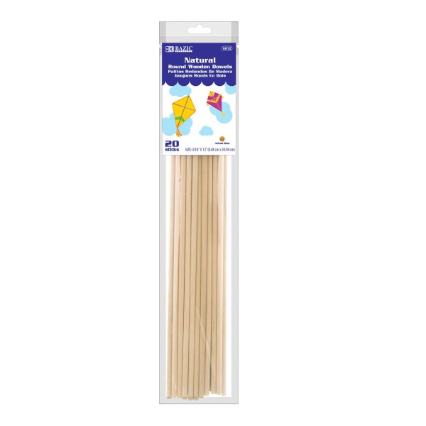 Bazic 3/16" x 12" Round Natural Wooden Dowel (20/Bag)